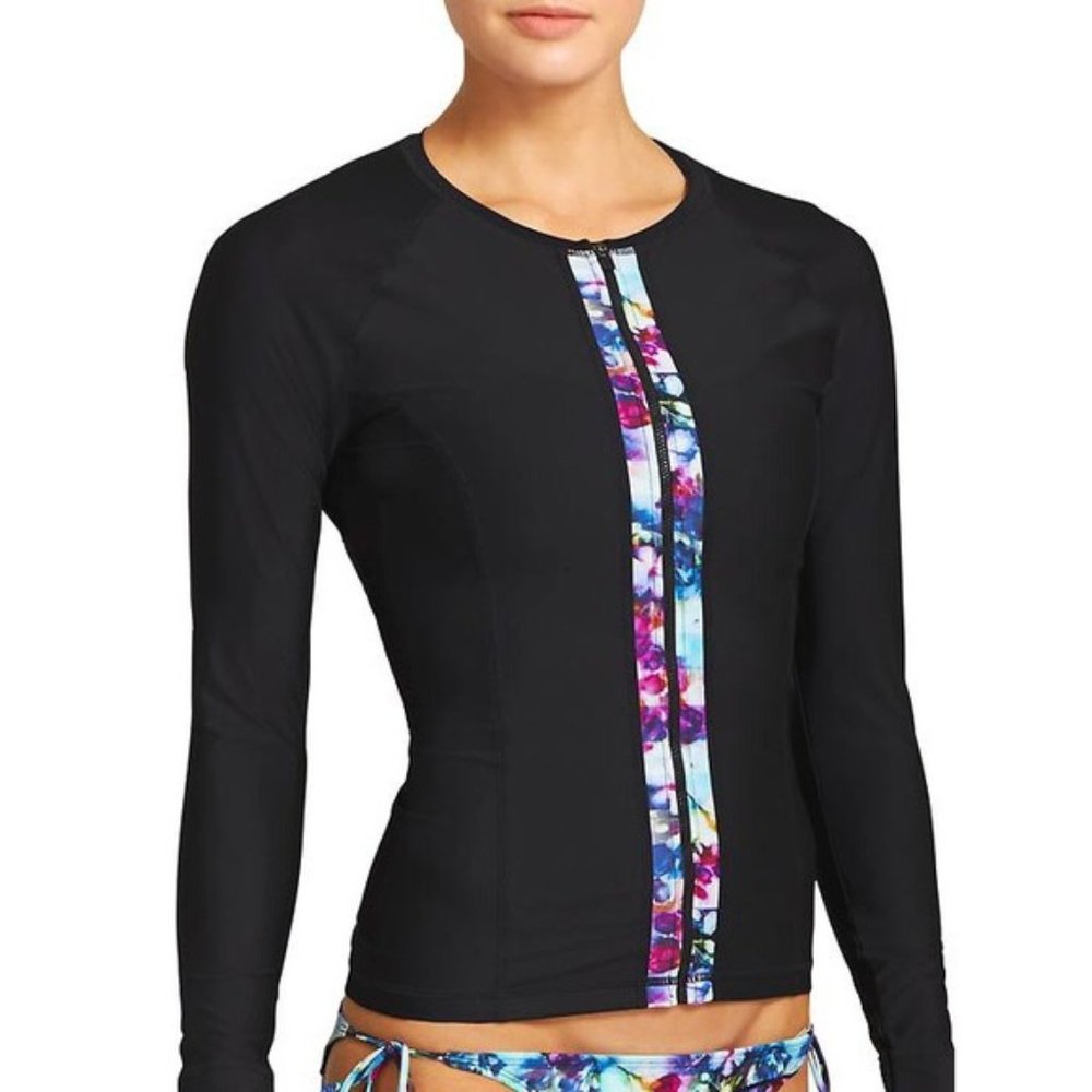 Athleta Floral Fade Rashguard Zip Swim Cover Top